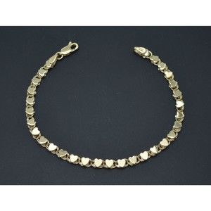 Real 10k Yellow Solid Gold 3.6mm Mirrored Heart Link Chain Charm Bracelet 7"- 8"